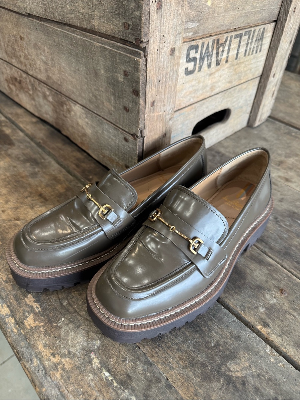 Sam Edelman Women’s Loraine Bit Loafers Size 8 Gray/Brown Lug Sole Leather